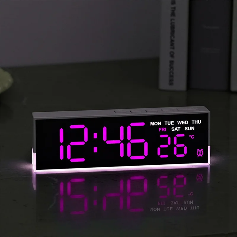 5519 Multifunction LED Digital Alarm Clock Temperature Display Bedside Clock with Ambient Light - White Shell+Orange Light