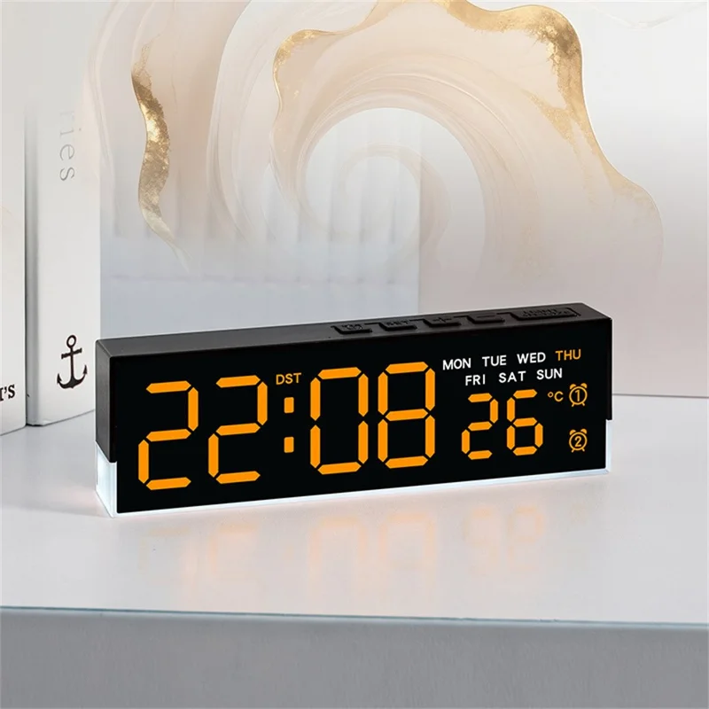 5519 Multifunction LED Digital Alarm Clock Temperature Display Bedside Clock with Ambient Light - White Shell+Orange Light