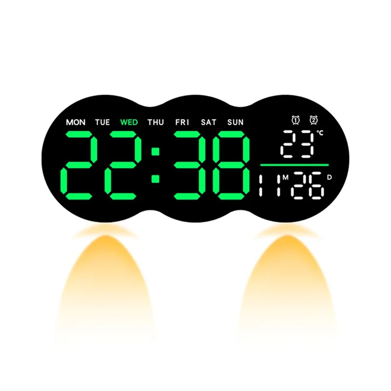 2808 Remote Control Dimmable LED Digital Wall Clock with Temperature and Humidity Display for Living Room - Green Light