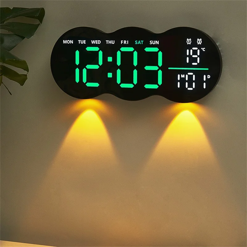 2808 Remote Control Dimmable LED Digital Wall Clock with Temperature and Humidity Display for Living Room - Green Light