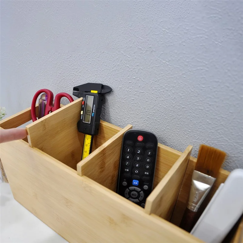 4 Compartment Storage Box Bamboo Pen Holder Desktop Kitchen Organizer