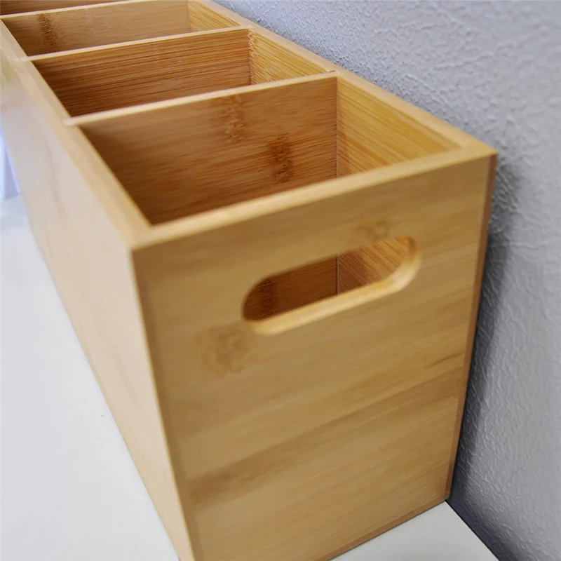 4 Compartment Storage Box Bamboo Pen Holder Desktop Kitchen Organizer