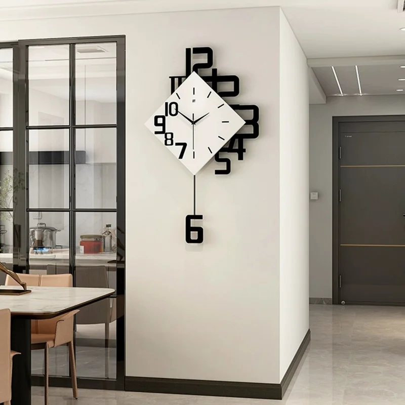 JT1850 38x69cm Stile Minimalista Orologio da Parete in Ferro Battuto con Quadrante in Legno Orologio al Quarzo per la Decorazione della Casa
