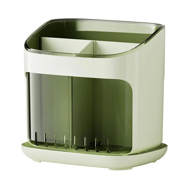 Wall Mounted  /  Freestanding Plastic Chopstick Holder Kitchen Utensil Organizer Cutlery Storage Drainer Rack - Transparent Green