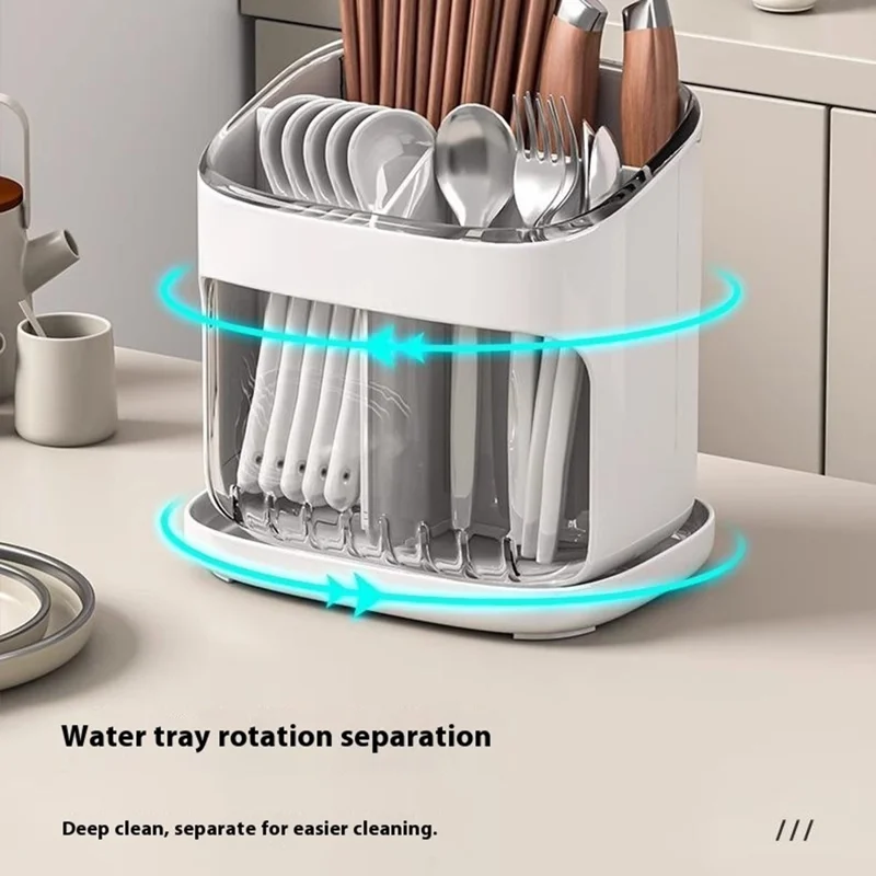 Wall Mounted  /  Freestanding Plastic Chopstick Holder Kitchen Utensil Organizer Cutlery Storage Drainer Rack - Transparent Green