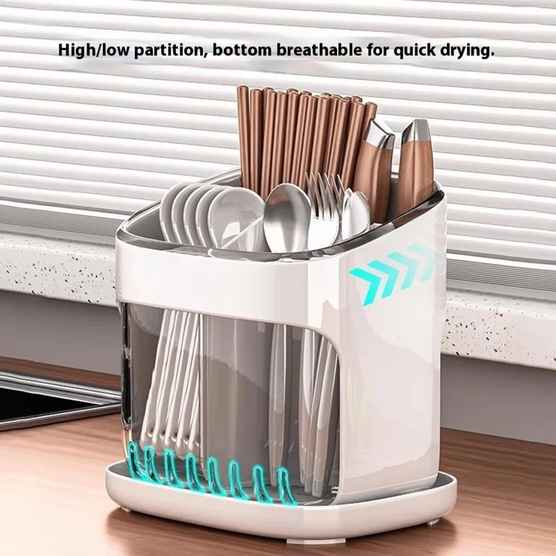 Wall Mounted  /  Freestanding Plastic Chopstick Holder Kitchen Utensil Organizer Cutlery Storage Drainer Rack - Transparent Green