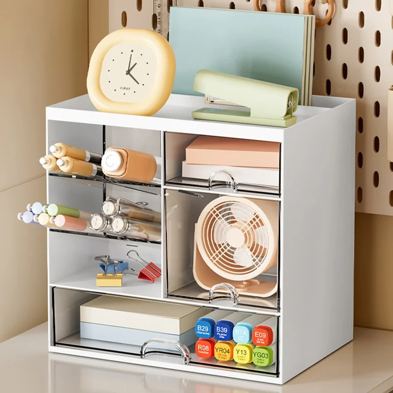 JW1850 Space Saving Desktop Organizer with Drawers for Office Workspace Multipurpose Storage Box