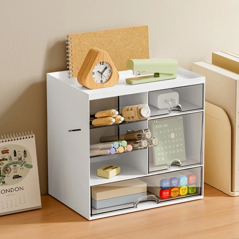 JW1850 Space Saving Desktop Organizer with Drawers for Office Workspace Multipurpose Storage Box