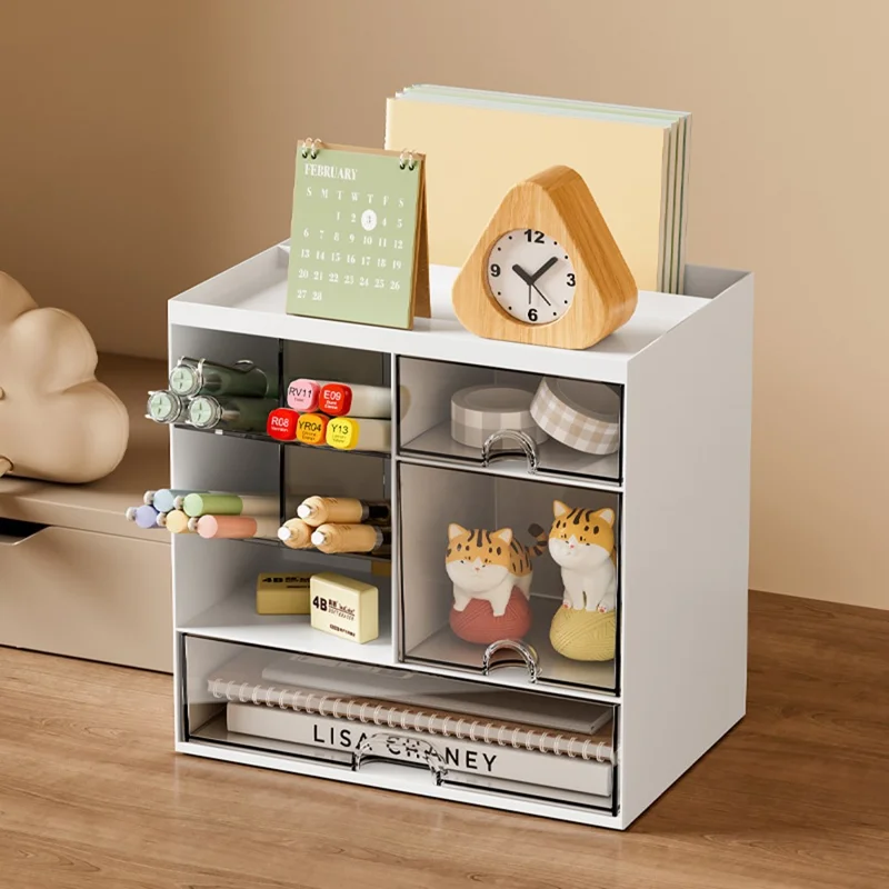 JW1850 Space Saving Desktop Organizer with Drawers for Office Workspace Multipurpose Storage Box