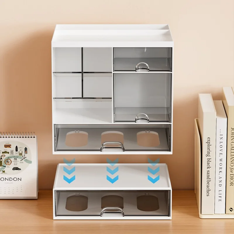 JW1850 Space Saving Desktop Organizer with Drawers for Office Workspace Multipurpose Storage Box