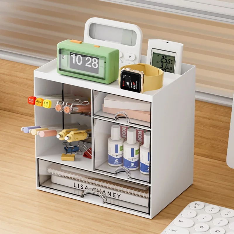 JW1850 Space Saving Desktop Organizer with Drawers for Office Workspace Multipurpose Storage Box