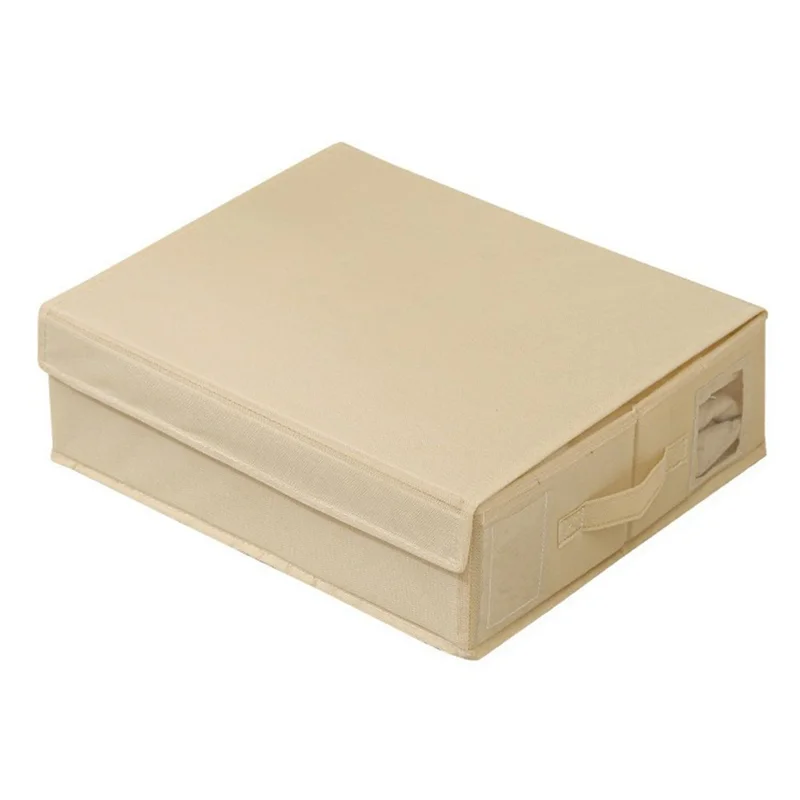 Folding Bedding Storage Box with Lid / Clear Window / Dust-Proof Fabric Container for Home Organization - Beige