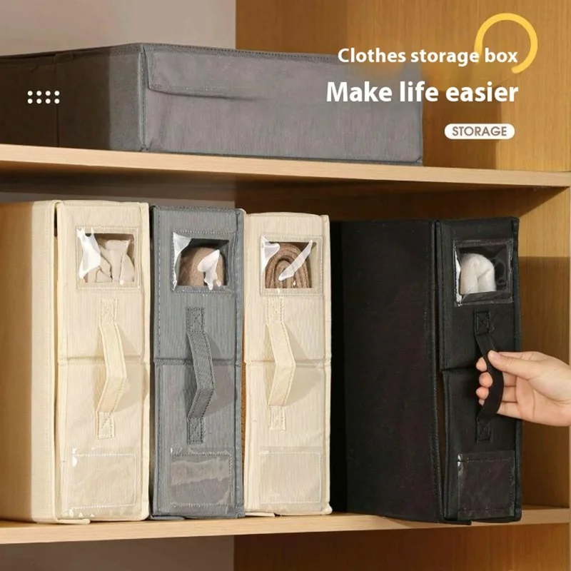 Folding Bedding Storage Box with Lid / Clear Window / Dust-Proof Fabric Container for Home Organization - Beige