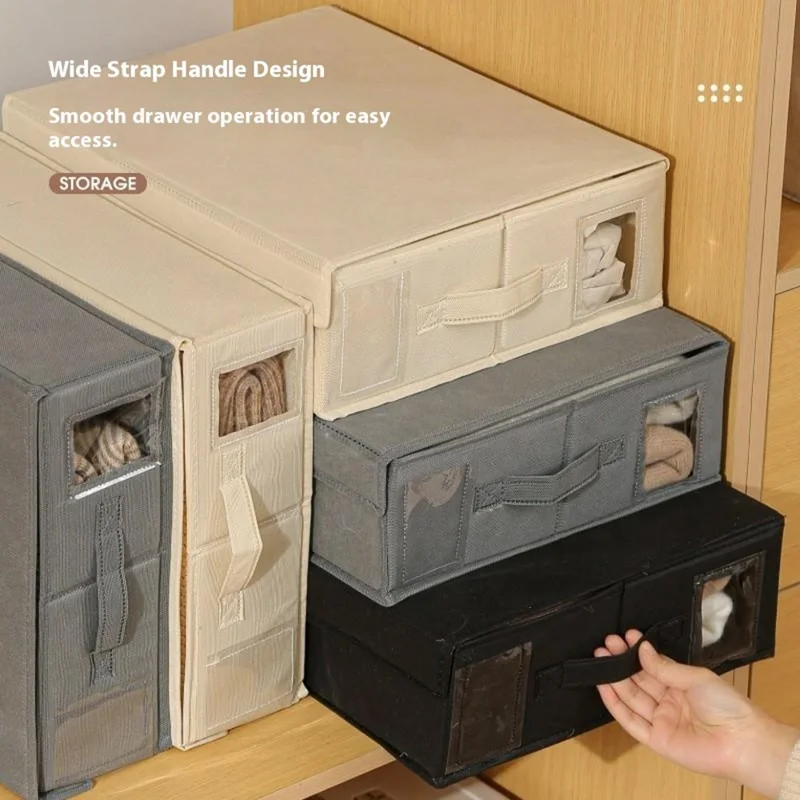 Folding Bedding Storage Box with Lid / Clear Window / Dust-Proof Fabric Container for Home Organization - Beige