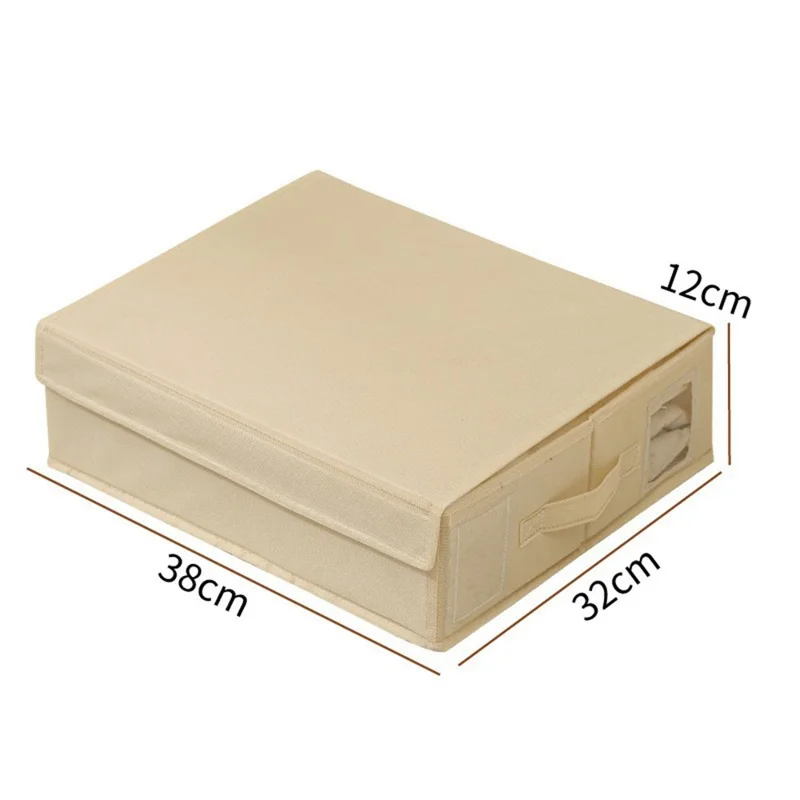 Folding Bedding Storage Box with Lid / Clear Window / Dust-Proof Fabric Container for Home Organization - Beige