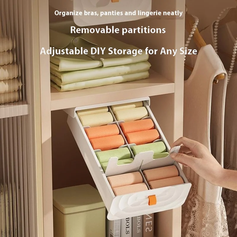 Drawer Organizer for Underwear Socks Bras  /  Removable Dividers  /  DIY Adjustable Storage Box for Closet - White