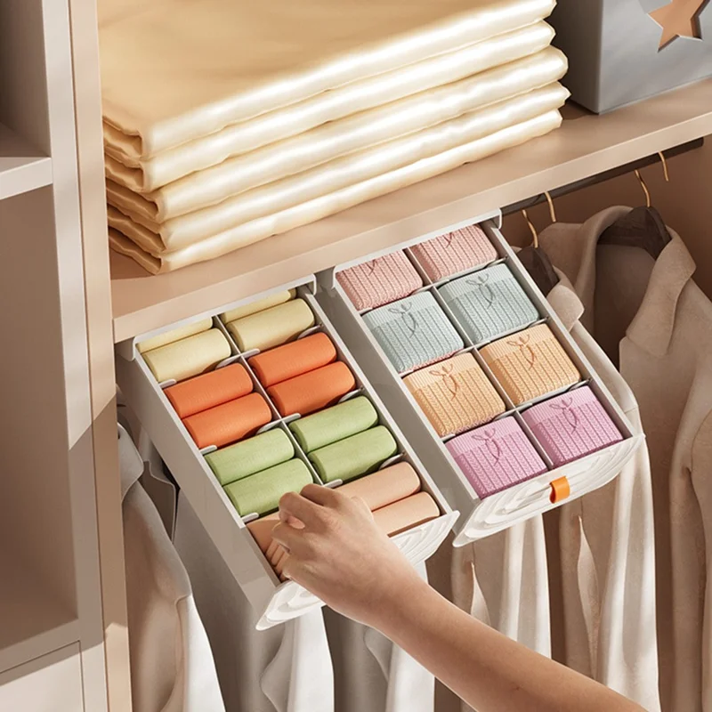Drawer Organizer for Underwear Socks Bras  /  Removable Dividers  /  DIY Adjustable Storage Box for Closet - White