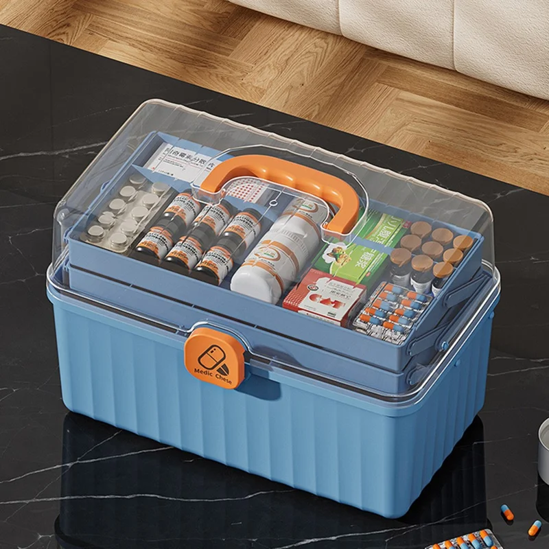 3-Layer Foldable Medicine Storage Box 32 x 17 x 22cm Portable First Aid Organizer for Home - White