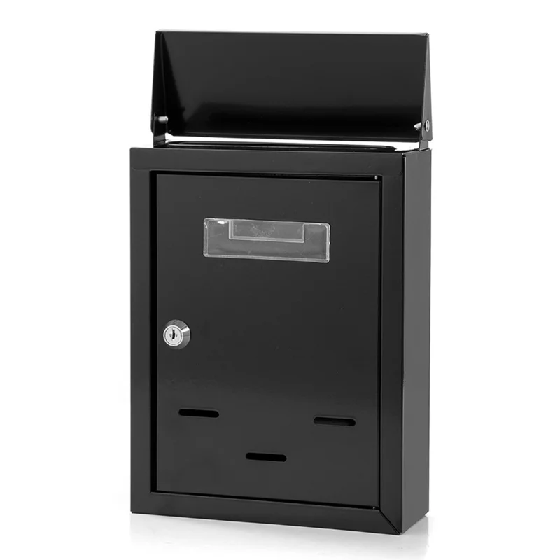 2808 Wall Mounted Mailbox with 2 Keys Outdoor Secure Metal Letter Box for Mail Magazines Newspapers - Black