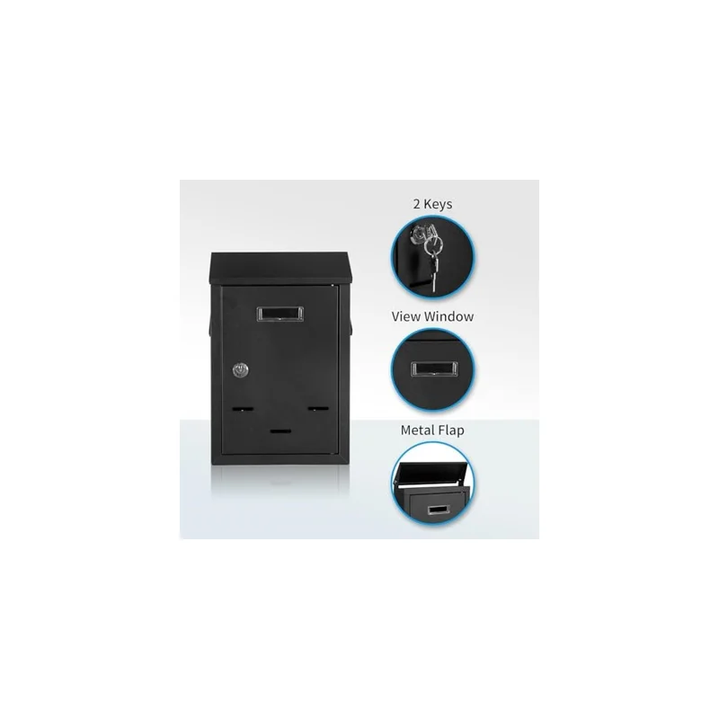 2808 Wall Mounted Mailbox with 2 Keys Outdoor Secure Metal Letter Box for Mail Magazines Newspapers - Black