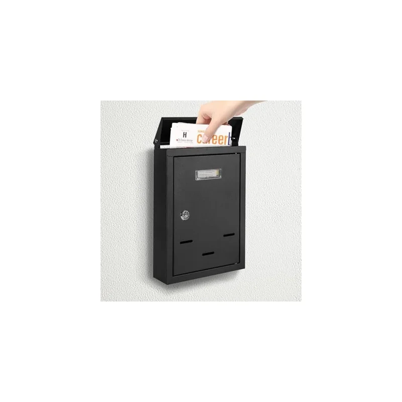 2808 Wall Mounted Mailbox with 2 Keys Outdoor Secure Metal Letter Box for Mail Magazines Newspapers - Black