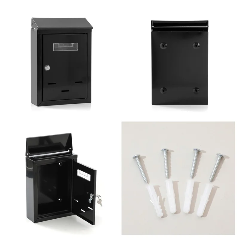 2808 Wall Mounted Mailbox with 2 Keys Outdoor Secure Metal Letter Box for Mail Magazines Newspapers - Black