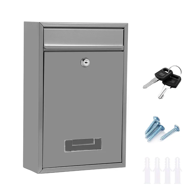2807 Wall Mounted Mailbox with 2 Keys Outdoor Security Letterbox for Letters Magazines Newspapers Metal Post Box - Grey