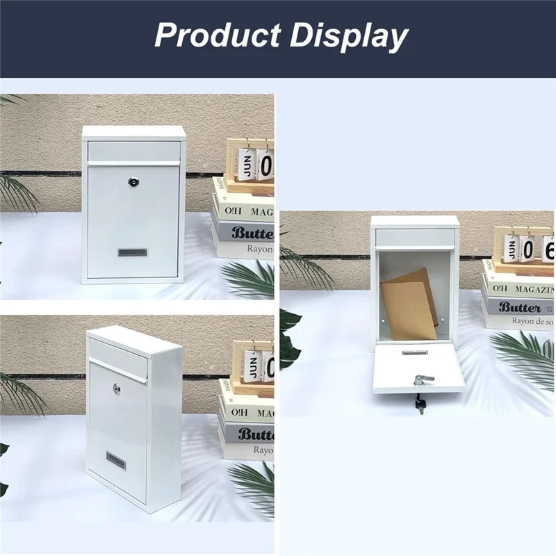 2807 Wall Mounted Mailbox with 2 Keys Outdoor Security Letterbox for Letters Magazines Newspapers Metal Post Box - Grey