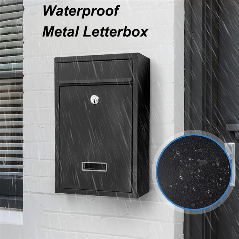 2807 Wall Mounted Mailbox with 2 Keys Outdoor Security Letterbox for Letters Magazines Newspapers Metal Post Box - Black