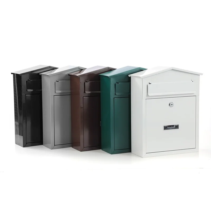 2809 Large Capacity Wall Mount Mailbox Key Lock Security Letterbox Outdoor Metal Post Box - Black