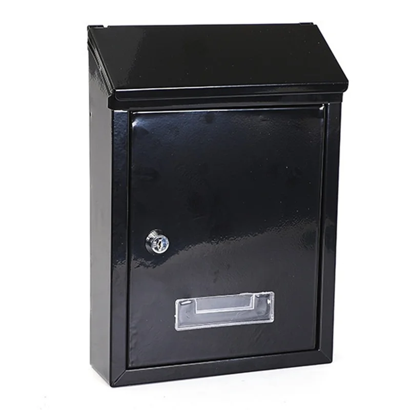 2801 Wall Mounted Mailbox with 2 Keys Outdoor  Lock Security Letter Box Metal Suggestion Box - Black