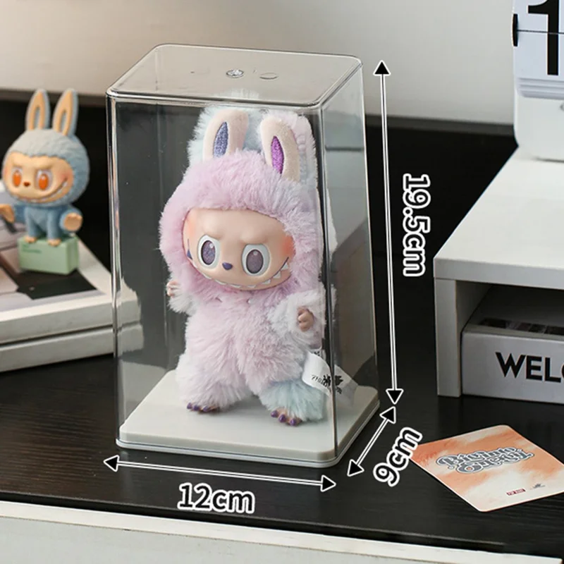 For Labubu Collectible Display Case Built In Support Stackable Dust Proof Clear Storage Box - White