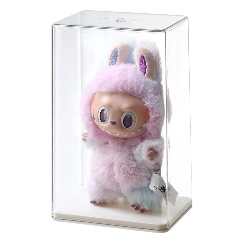 For Labubu Collectible Display Case Built In Support Stackable Dust Proof Clear Storage Box - White