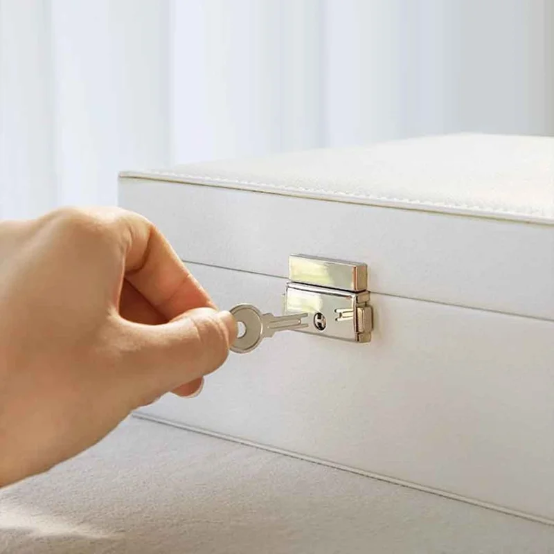 Double Layer Jewelry Box PU Leather Organizer with Lock for Earrings Rings Necklaces Bracelets Storage Case - Black