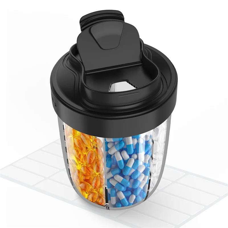 Portable 7 Compartments Sealed Pill Organizer Storage Cup Travel Medication Container (FCM  / PFAS Tested) - Black