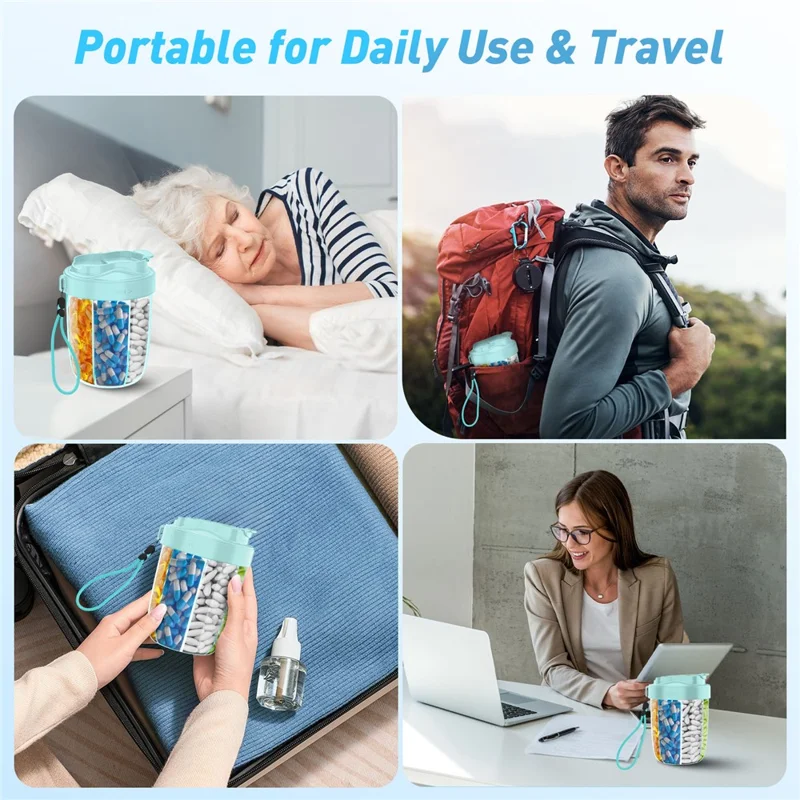 Portable 7 Compartments Sealed Pill Organizer Storage Cup Travel Medication Container (FCM  / PFAS Tested) - Black