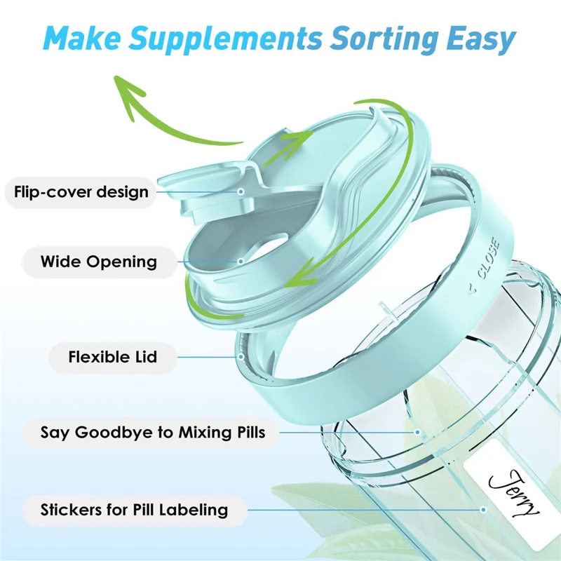 Portable 7 Compartments Sealed Pill Organizer Storage Cup Travel Medication Container (FCM  / PFAS Tested) - Black