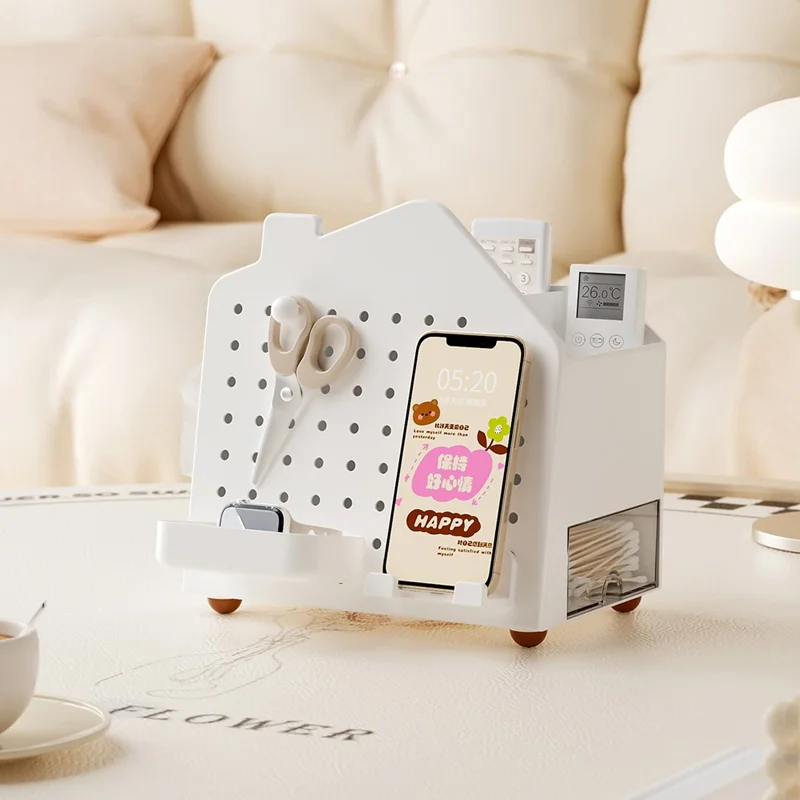 Desktop-Organizer mit Lochbretthalterung für Papierservietten, Stationery-Kosmetikaufbewahrungsregal, Bürobleistifthalter - Weiß