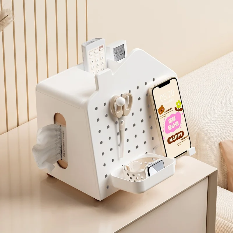 Desktop-Organizer mit Lochbretthalterung für Papierservietten, Stationery-Kosmetikaufbewahrungsregal, Bürobleistifthalter - Weiß