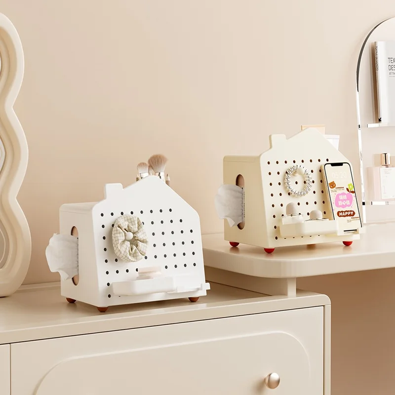 Desktop-Organizer mit Lochbretthalterung für Papierservietten, Stationery-Kosmetikaufbewahrungsregal, Bürobleistifthalter - Weiß