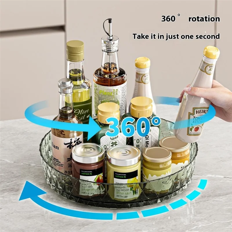 Organisateur de stockage rotatif pour épices de cuisine, fruits, base pivotante à 360°, conteneur multifonction pour bureau - Transparent Marron