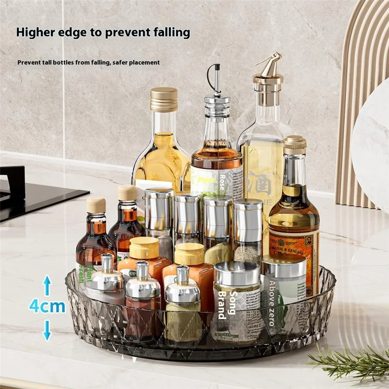 Organisateur de stockage rotatif pour épices de cuisine, fruits, base pivotante à 360°, conteneur multifonction pour bureau - Transparent Marron