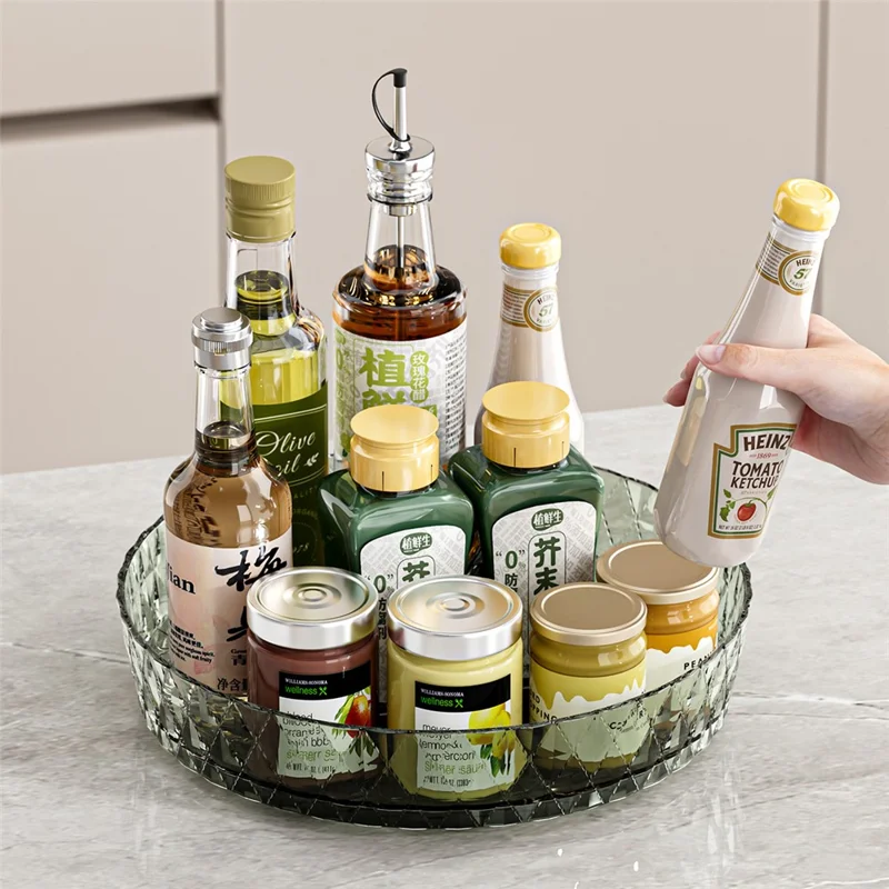 Organisateur de stockage rotatif pour épices de cuisine, fruits, base pivotante à 360°, conteneur multifonction pour bureau - Transparent Marron