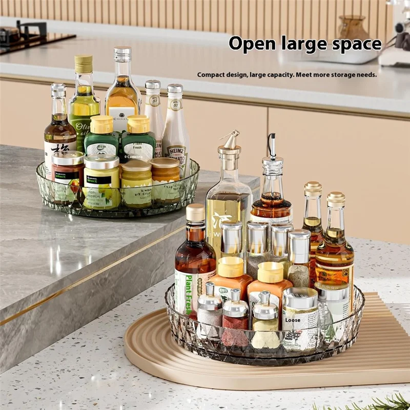 Organisateur de stockage rotatif pour épices de cuisine, fruits, base pivotante à 360°, conteneur multifonction pour bureau - Transparent Marron