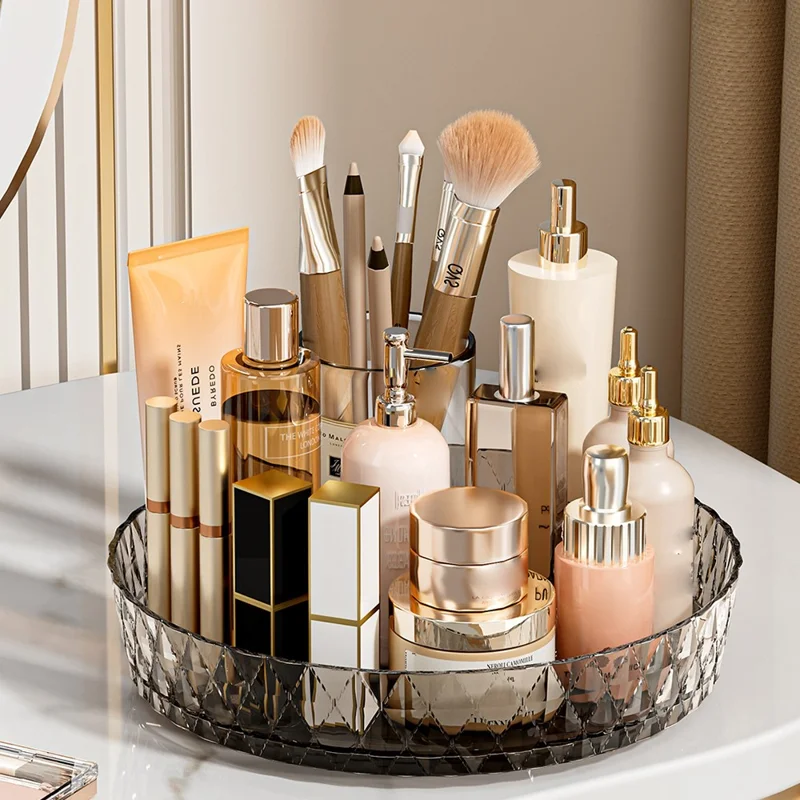 Organisateur de stockage rotatif pour épices de cuisine, fruits, base pivotante à 360°, conteneur multifonction pour bureau - Transparent Marron