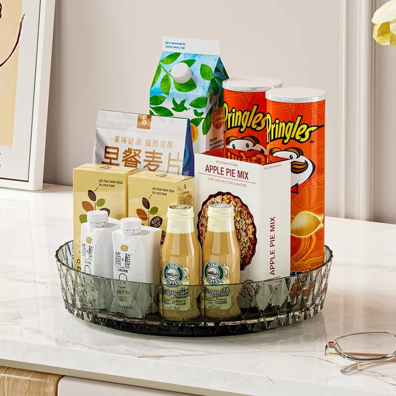 Organisateur de stockage rotatif pour épices de cuisine, fruits, base pivotante à 360°, conteneur multifonction pour bureau - Transparent Marron