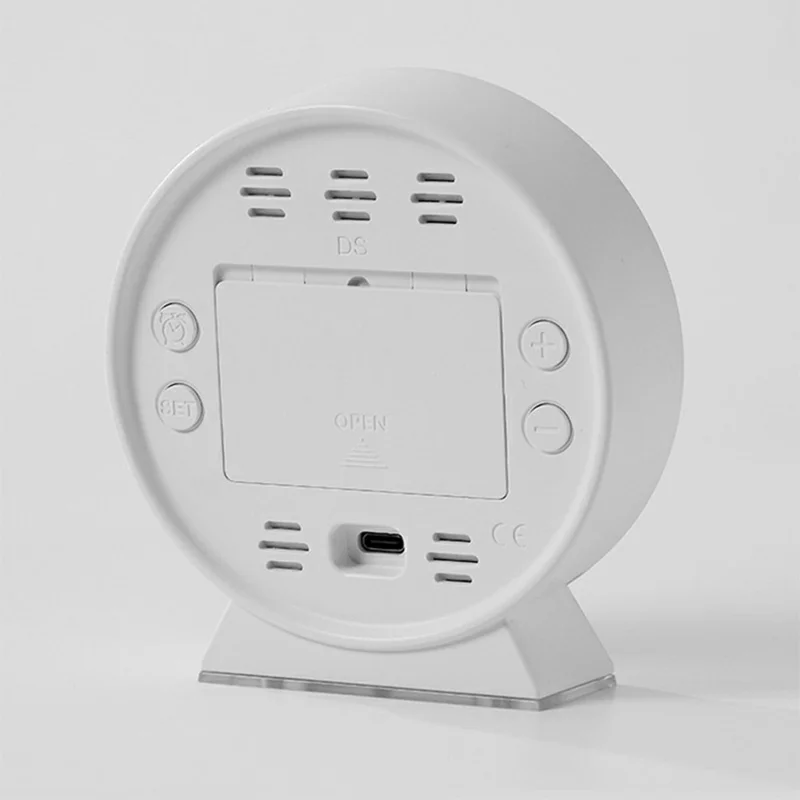 6680 Multifunktions elektronisk alarmur med springende sekunder, LED-vågenur med natlys - Hvid skal, hvidt lys