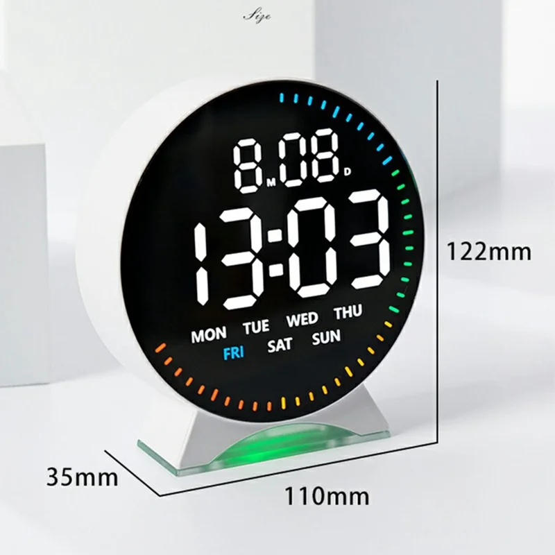 6680 Multifunktions elektronisk alarmur med springende sekunder, LED-vågenur med natlys - Hvid skal, hvidt lys