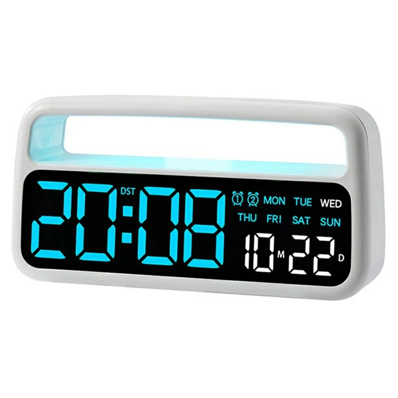 5520 Multifunctional LED Digital Clock with Ambient Light Sleep Mode Auto Brightness Bedside Alarm Clock - White Shell+Blue Light