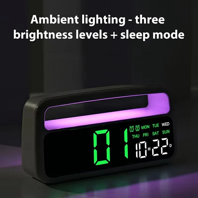5520 Multifunctional LED Digital Clock with Ambient Light Sleep Mode Auto Brightness Bedside Alarm Clock - White Shell+Blue Light